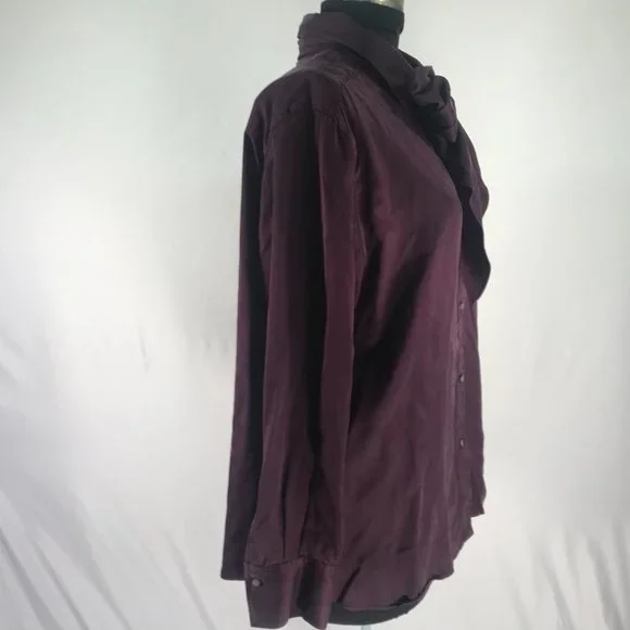90's Vintage Ralph Lauren Eggplant Purple Silk Pussybow Button Up Blouse - Picture 12 of 12